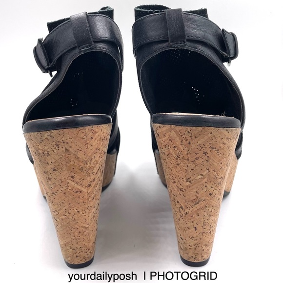 Black nubuck leather Naya cork heel Maple platform sandals pumps US 7.5 - Picture 6 of 14